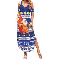 Nauru Christmas Family Matching Summer Maxi Dress and Hawaiian Shirt Cute Santa Coat Of Arms Merry Xmas LT14 Mom's Dress Navy Blue - Polynesian Pride
