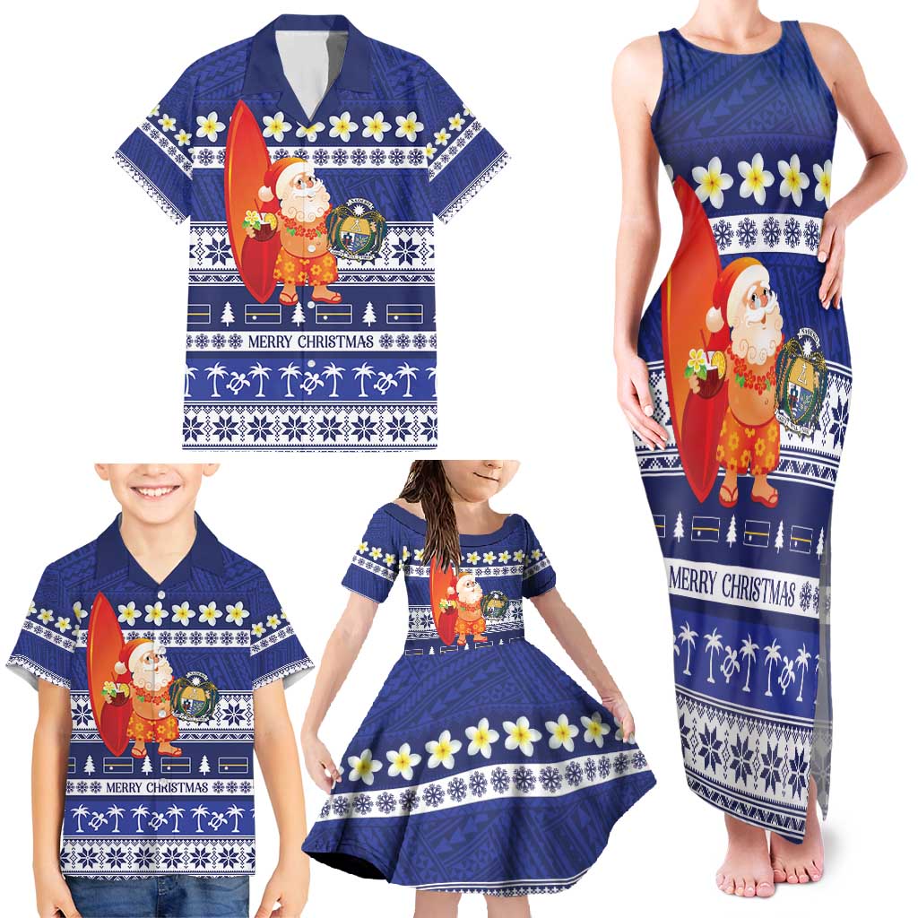 Nauru Christmas Family Matching Tank Maxi Dress and Hawaiian Shirt Cute Santa Coat Of Arms Merry Xmas LT14 - Polynesian Pride