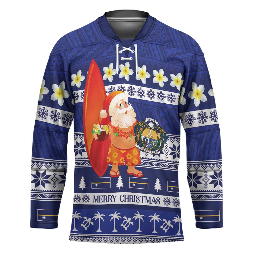 Nauru Christmas Hockey Jersey Cute Santa Coat Of Arms Merry Xmas - Polynesian Pride