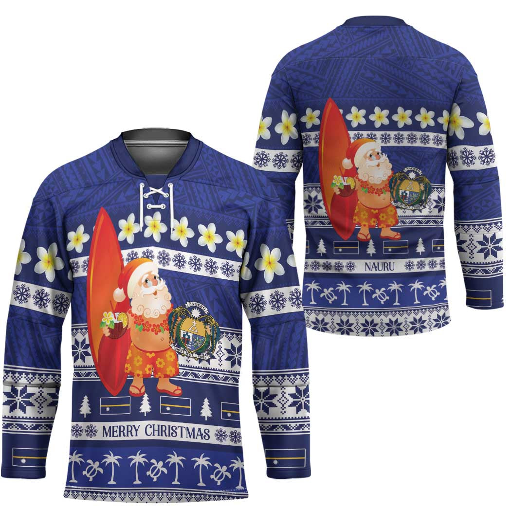 Nauru Christmas Hockey Jersey Cute Santa Coat Of Arms Merry Xmas - Polynesian Pride