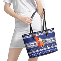Nauru Christmas Leather Tote Bag Cute Santa Coat Of Arms Merry Xmas - Polynesian Pride