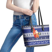 Nauru Christmas Leather Tote Bag Cute Santa Coat Of Arms Merry Xmas - Polynesian Pride