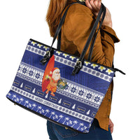Nauru Christmas Leather Tote Bag Cute Santa Coat Of Arms Merry Xmas - Polynesian Pride