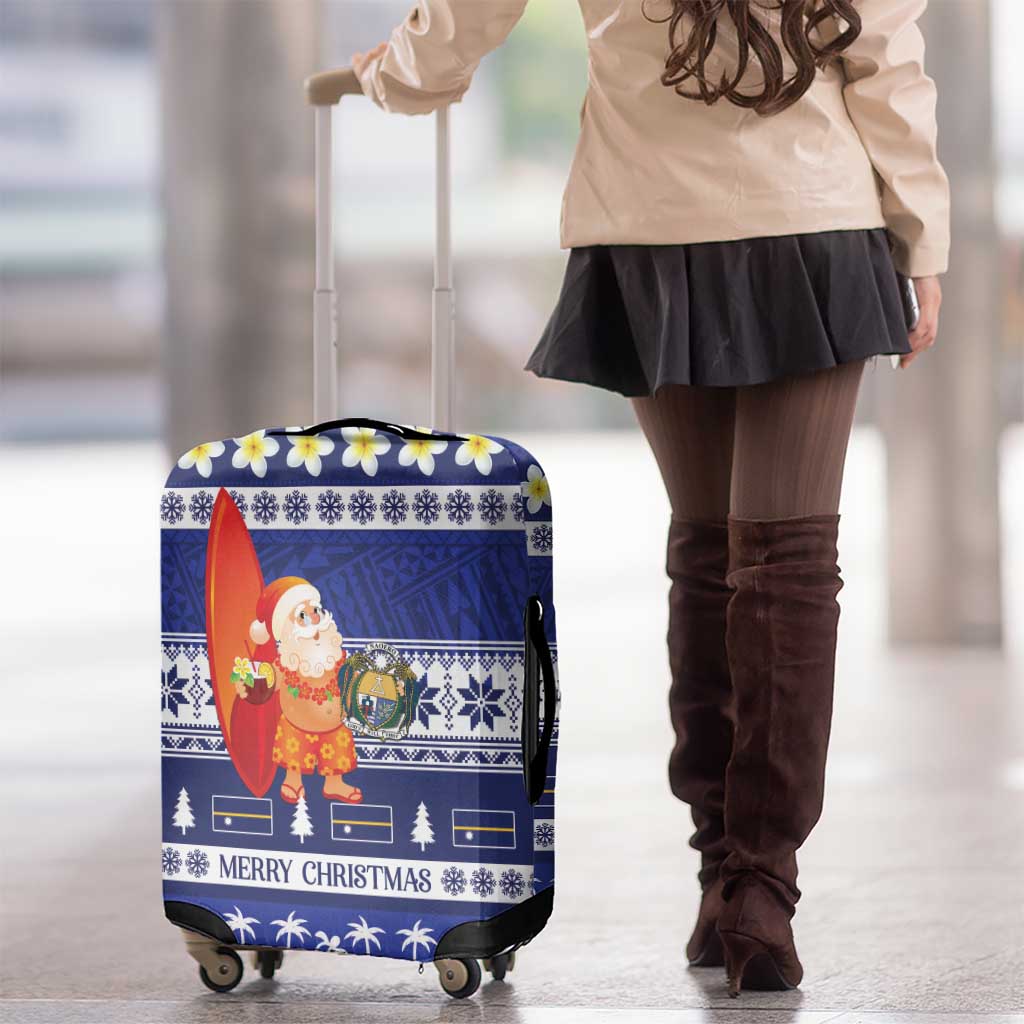Nauru Christmas Luggage Cover Cute Santa Coat Of Arms Merry Xmas - Polynesian Pride