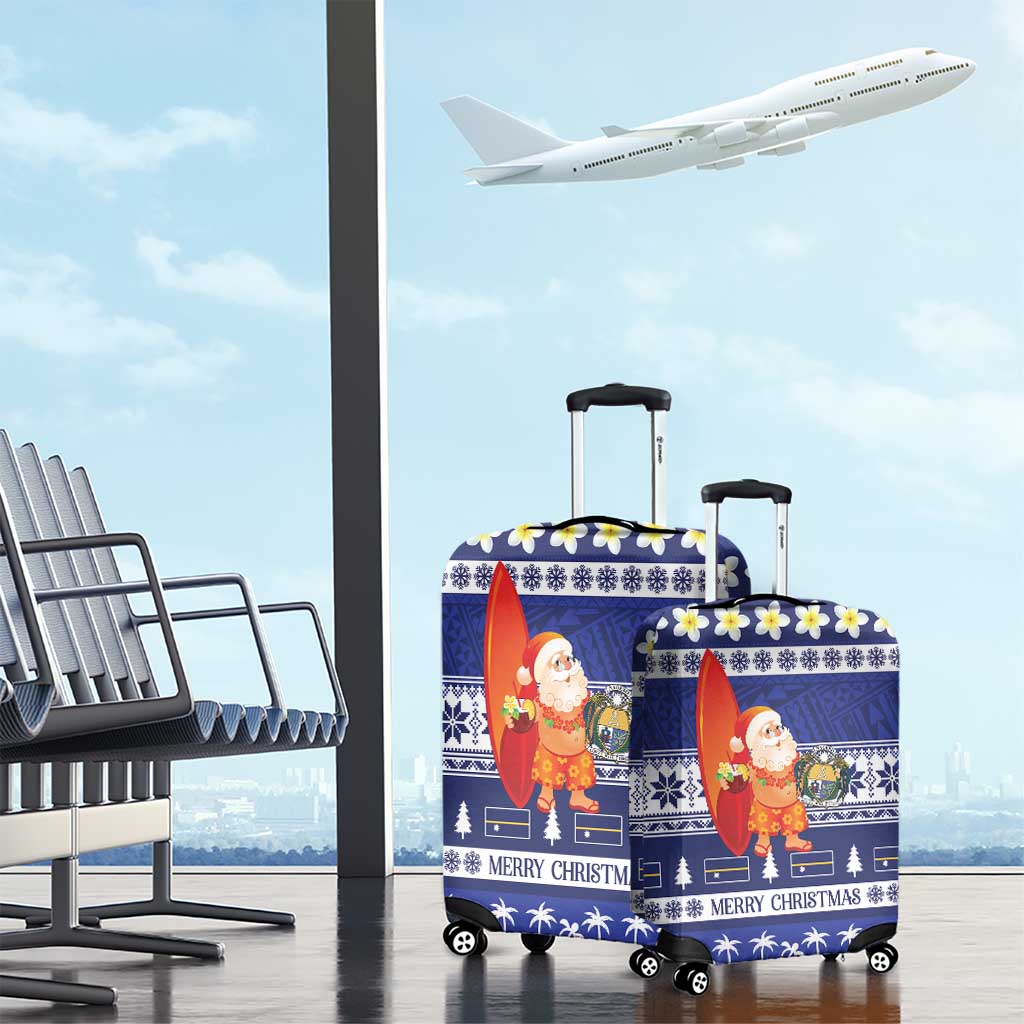 Nauru Christmas Luggage Cover Cute Santa Coat Of Arms Merry Xmas - Polynesian Pride