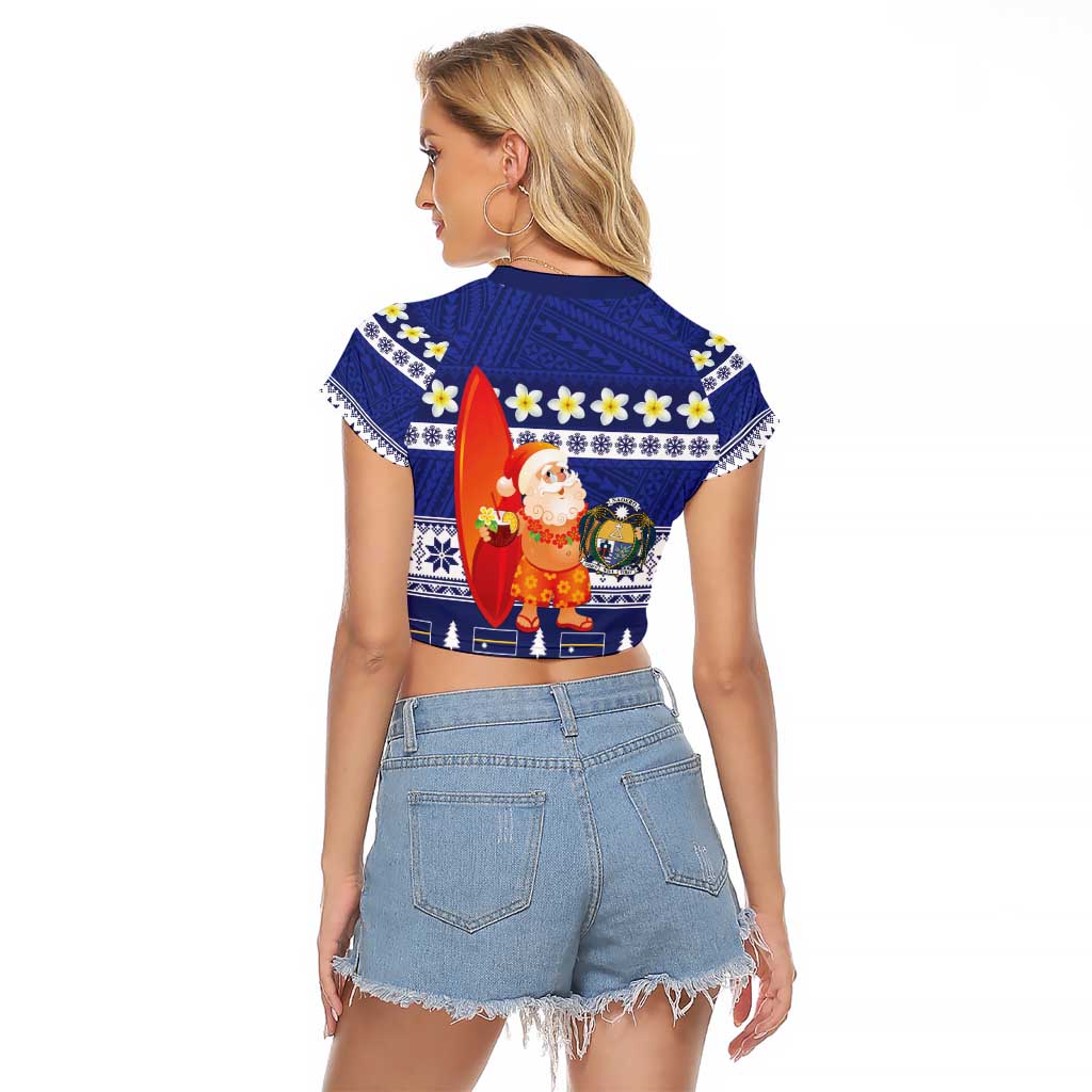 Nauru Christmas Raglan Cropped T Shirt Cute Santa Coat Of Arms Merry Xmas - Polynesian Pride