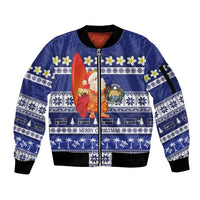 Nauru Christmas Sleeve Zip Bomber Jacket Cute Santa Coat Of Arms Merry Xmas LT14 Unisex Navy Blue - Polynesian Pride