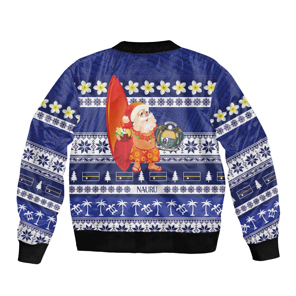 Nauru Christmas Sleeve Zip Bomber Jacket Cute Santa Coat Of Arms Merry Xmas LT14 - Polynesian Pride
