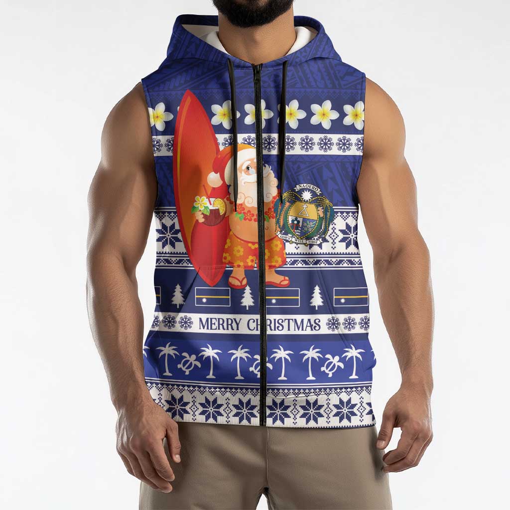 Nauru Christmas Sleeveless Zip Hoodie Cute Santa Coat Of Arms Merry Xmas - Polynesian Pride
