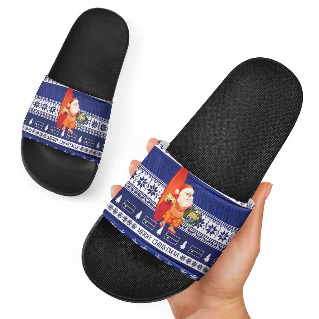 Nauru Christmas Slide Sandals Cute Santa Coat Of Arms Merry Xmas - Polynesian Pride