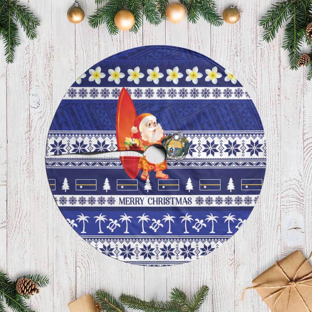 Nauru Christmas Tree Skirt Cute Santa Coat Of Arms Merry Xmas LT14 Casual Navy Blue - Polynesian Pride