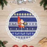 Nauru Christmas Tree Skirt Cute Santa Coat Of Arms Merry Xmas LT14 Fringed Navy Blue - Polynesian Pride