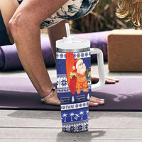 Nauru Christmas Tumbler With Handle Cute Santa Coat Of Arms Merry Xmas - Polynesian Pride