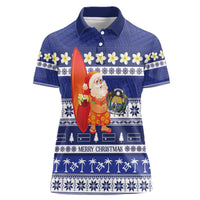 Nauru Christmas Women Polo Shirt Cute Santa Coat Of Arms Merry Xmas LT14 Female Navy Blue - Polynesian Pride