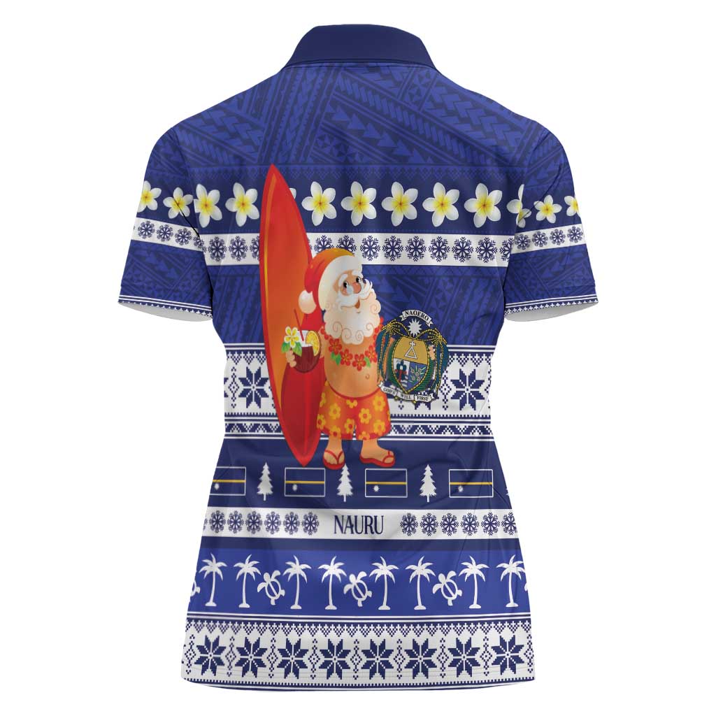 Nauru Christmas Women Polo Shirt Cute Santa Coat Of Arms Merry Xmas LT14 - Polynesian Pride