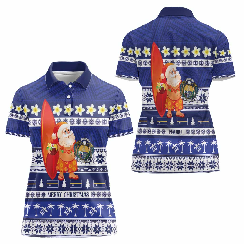 Nauru Christmas Women Polo Shirt Cute Santa Coat Of Arms Merry Xmas LT14 - Polynesian Pride