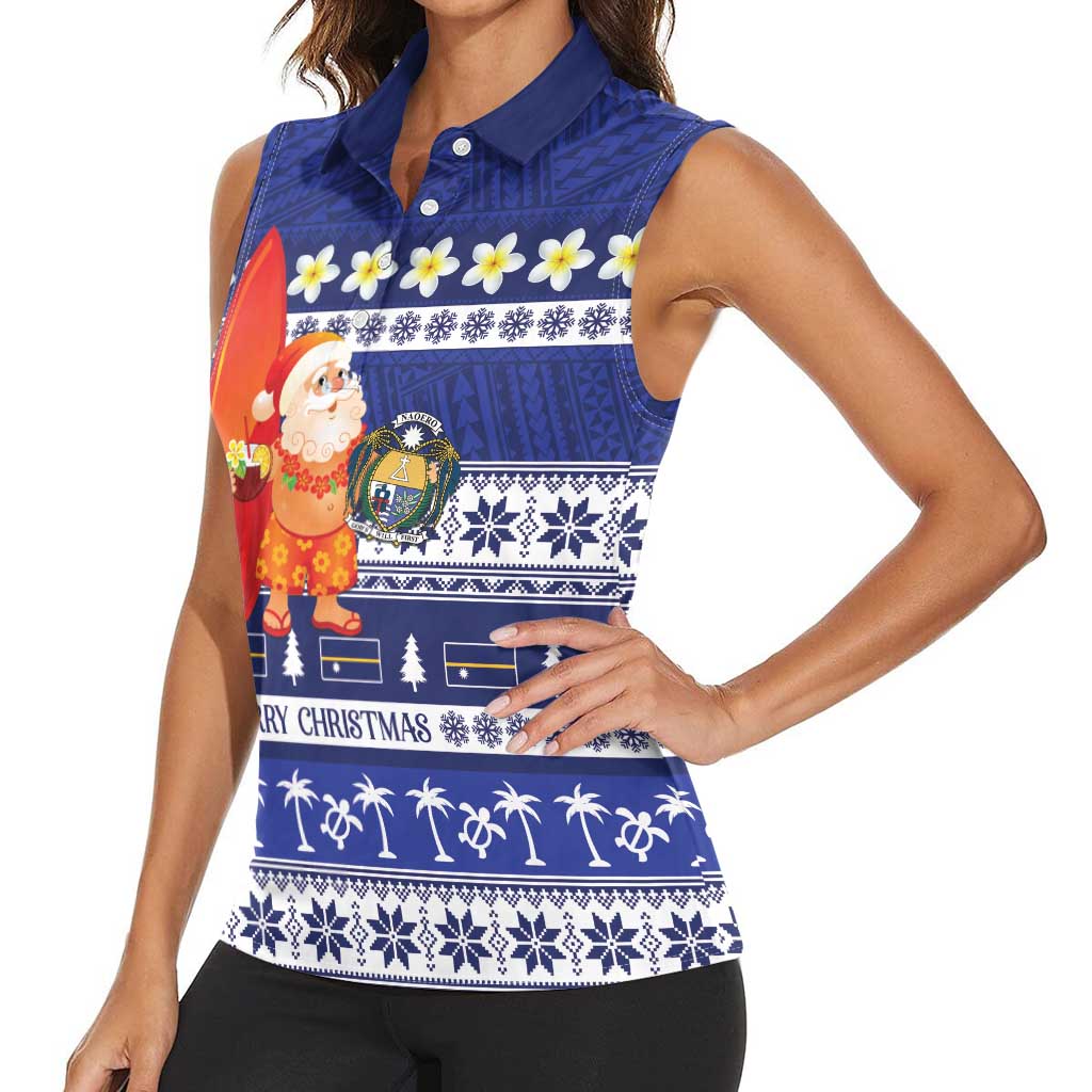 Nauru Christmas Women Sleeveless Polo Shirt Cute Santa Coat Of Arms Merry Xmas LT14 - Polynesian Pride