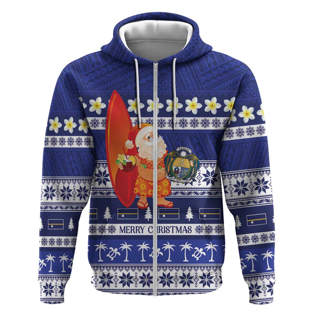 Nauru Christmas Zip Hoodie Cute Santa Coat Of Arms Merry Xmas - Polynesian Pride