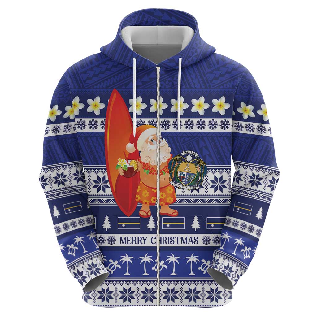 Nauru Christmas Zip Hoodie Cute Santa Coat Of Arms Merry Xmas - Polynesian Pride