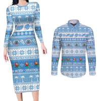 FSM Christmas Couples Matching Long Sleeve Bodycon Dress and Long Sleeve Button Shirt Merry Xmas Federated States of Micronesia LT14 Blue - Polynesian Pride