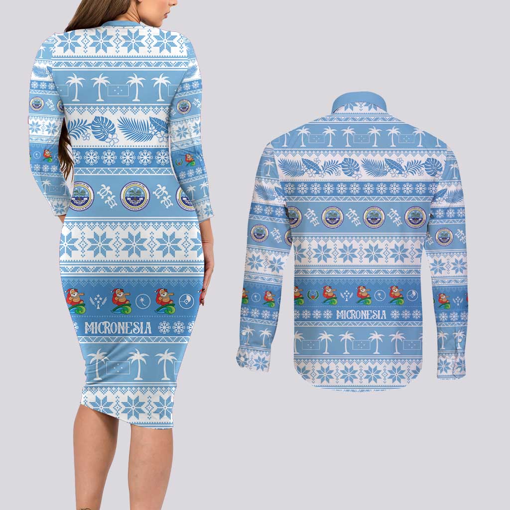 FSM Christmas Couples Matching Long Sleeve Bodycon Dress and Long Sleeve Button Shirt Merry Xmas Federated States of Micronesia LT14 - Polynesian Pride