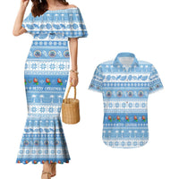 FSM Christmas Couples Matching Mermaid Dress and Hawaiian Shirt Merry Xmas Federated States of Micronesia LT14 Blue - Polynesian Pride