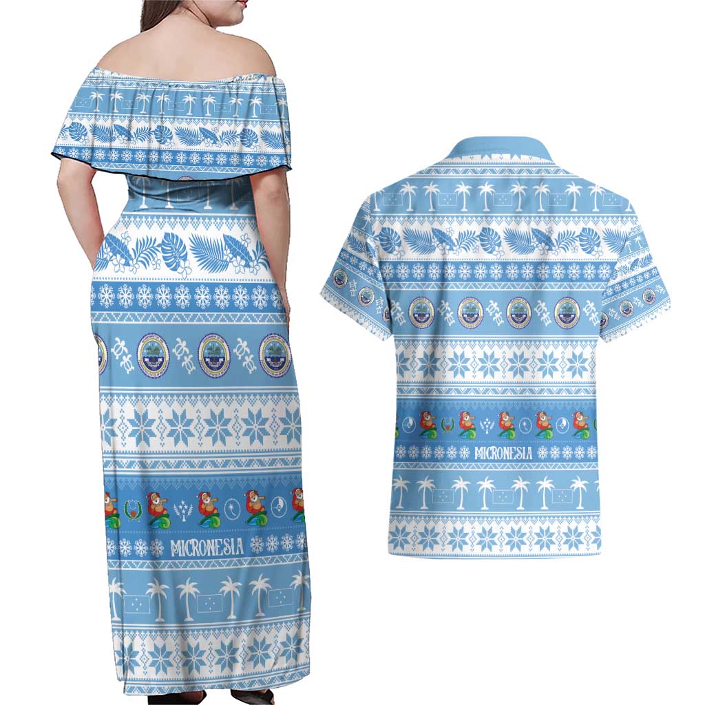 FSM Christmas Couples Matching Off Shoulder Maxi Dress and Hawaiian Shirt Merry Xmas Federated States of Micronesia LT14 - Polynesian Pride