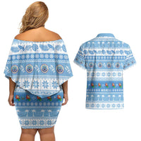 FSM Christmas Couples Matching Off Shoulder Short Dress and Hawaiian Shirt Merry Xmas Federated States of Micronesia LT14 - Polynesian Pride