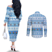 FSM Christmas Couples Matching Off The Shoulder Long Sleeve Dress and Long Sleeve Button Shirt Merry Xmas Federated States of Micronesia LT14 - Polynesian Pride