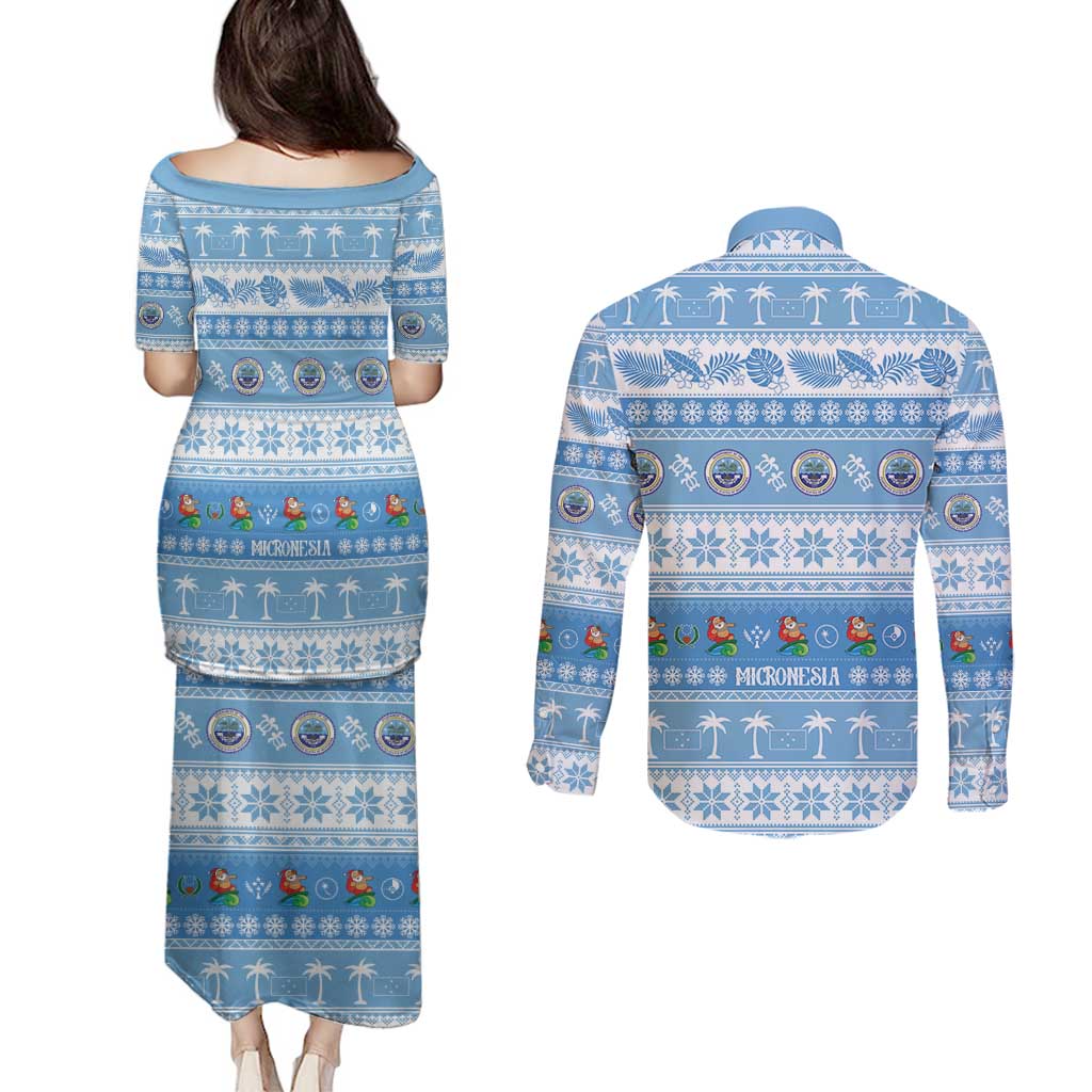 FSM Christmas Couples Matching Puletasi and Long Sleeve Button Shirt Merry Xmas Federated States of Micronesia - Polynesian Pride