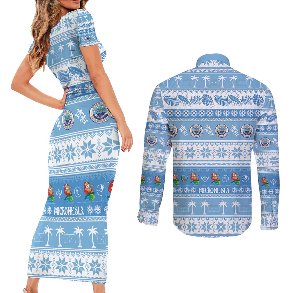 FSM Christmas Couples Matching Short Sleeve Bodycon Dress and Long Sleeve Button Shirt Merry Xmas Federated States of Micronesia LT14 - Polynesian Pride