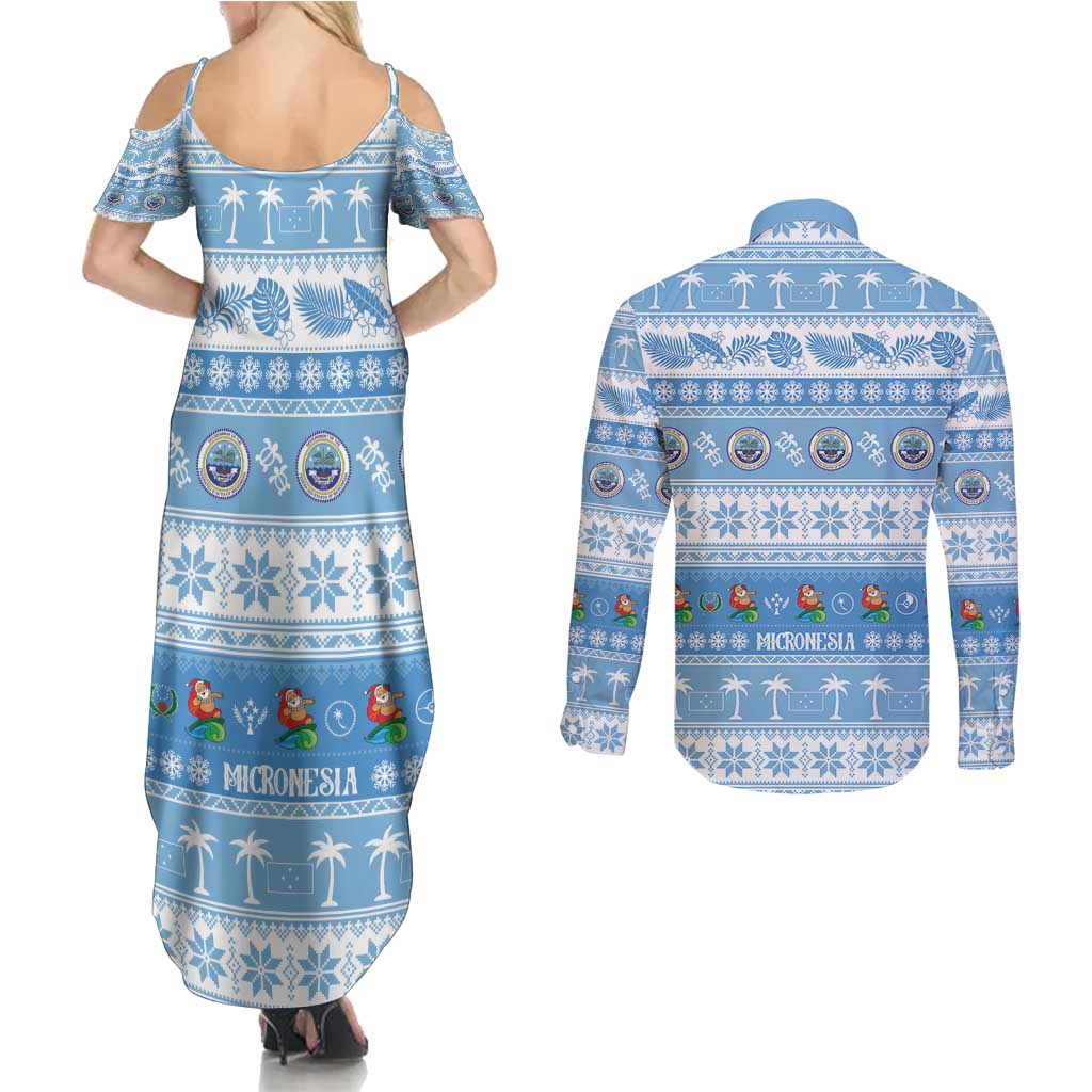 FSM Christmas Couples Matching Summer Maxi Dress and Long Sleeve Button Shirt Merry Xmas Federated States of Micronesia - Polynesian Pride