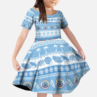 FSM Christmas Family Matching Mermaid Dress and Hawaiian Shirt Merry Xmas Federated States of Micronesia LT14 Daughter's Dress Blue - Polynesian Pride