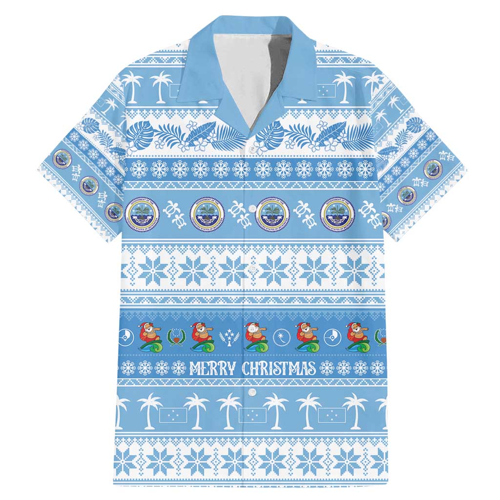 FSM Christmas Family Matching Mermaid Dress and Hawaiian Shirt Merry Xmas Federated States of Micronesia LT14 Dad's Shirt - Short Sleeve Blue - Polynesian Pride