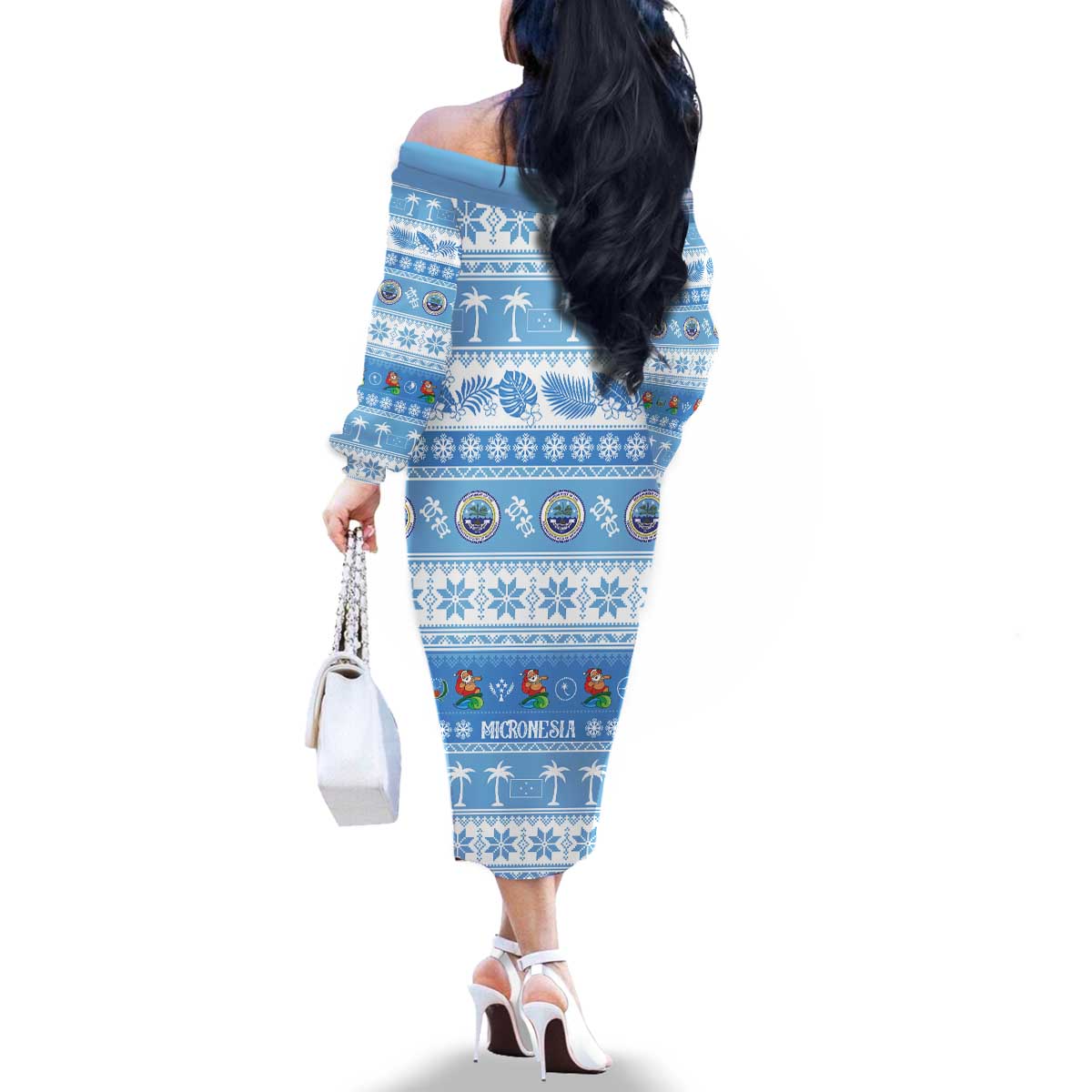 FSM Christmas Family Matching Off The Shoulder Long Sleeve Dress and Hawaiian Shirt Merry Xmas Federated States of Micronesia LT14 - Polynesian Pride