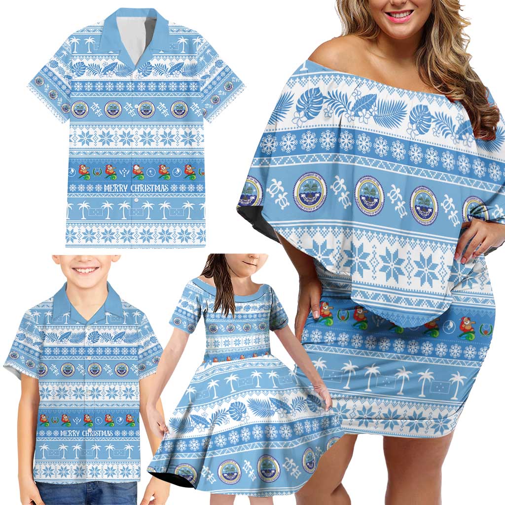 FSM Christmas Family Matching Off Shoulder Short Dress and Hawaiian Shirt Merry Xmas Federated States of Micronesia LT14 - Polynesian Pride
