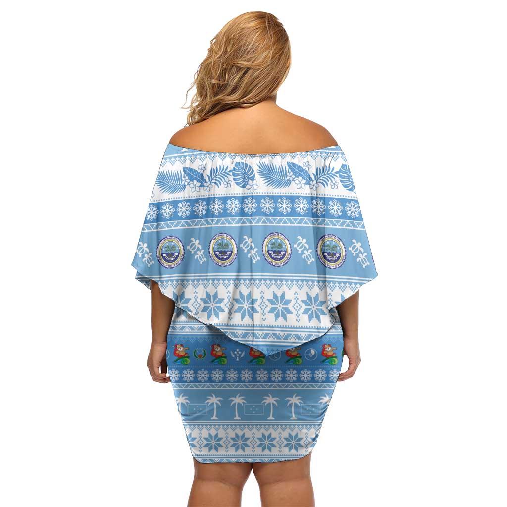 FSM Christmas Family Matching Off Shoulder Short Dress and Hawaiian Shirt Merry Xmas Federated States of Micronesia LT14 - Polynesian Pride