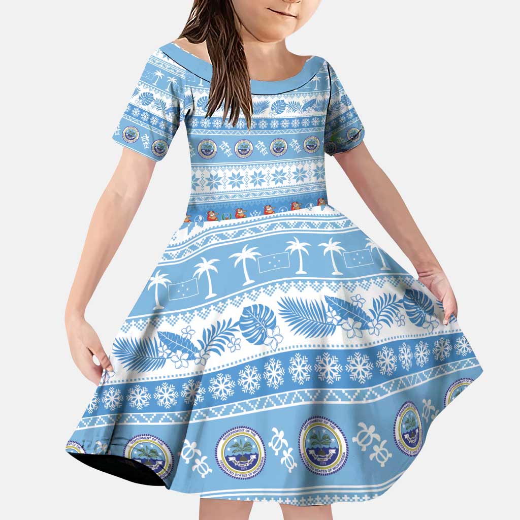 FSM Christmas Family Matching Puletasi and Hawaiian Shirt Merry Xmas Federated States of Micronesia LT14 Daughter's Dress Blue - Polynesian Pride