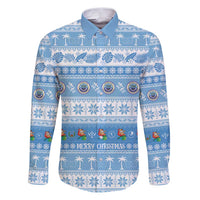 FSM Christmas Family Matching Puletasi and Hawaiian Shirt Merry Xmas Federated States of Micronesia LT14 Dad's Shirt - Long Sleeve Blue - Polynesian Pride