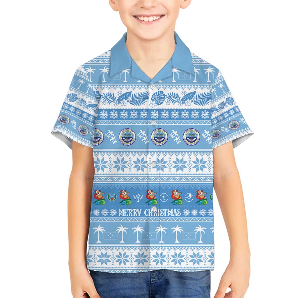 FSM Christmas Family Matching Puletasi and Hawaiian Shirt Merry Xmas Federated States of Micronesia LT14 Son's Shirt Blue - Polynesian Pride