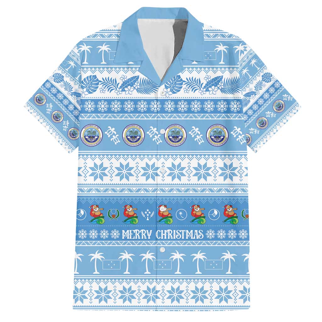 FSM Christmas Family Matching Short Sleeve Bodycon Dress and Hawaiian Shirt Merry Xmas Federated States of Micronesia LT14 Dad's Shirt - Short Sleeve Blue - Polynesian Pride