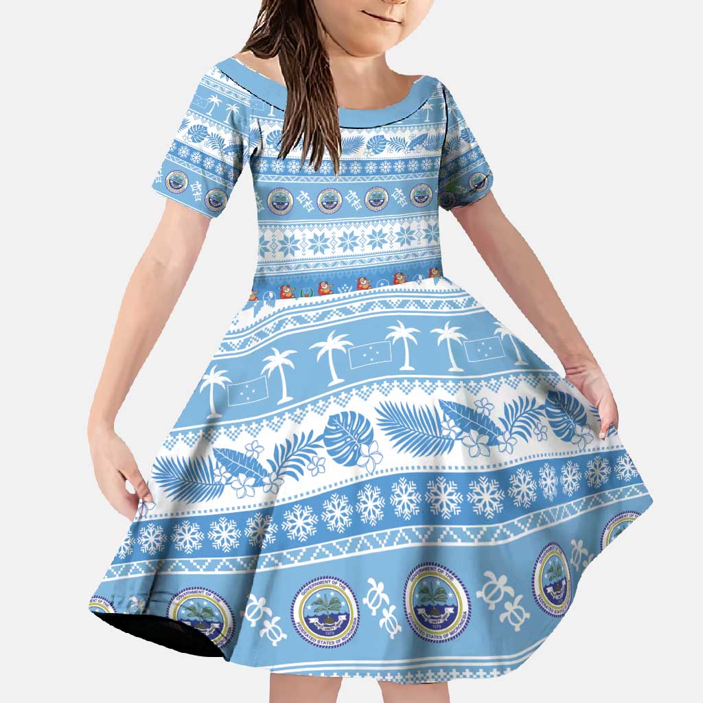 FSM Christmas Family Matching Summer Maxi Dress and Hawaiian Shirt Merry Xmas Federated States of Micronesia LT14 Daughter's Dress Blue - Polynesian Pride