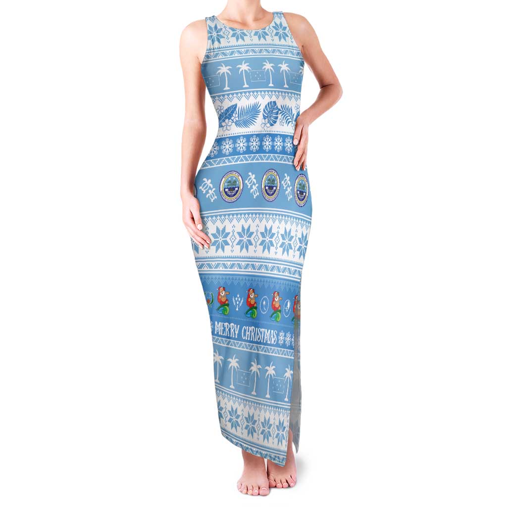 FSM Christmas Family Matching Tank Maxi Dress and Hawaiian Shirt Merry Xmas Federated States of Micronesia LT14 Mom's Dress Blue - Polynesian Pride