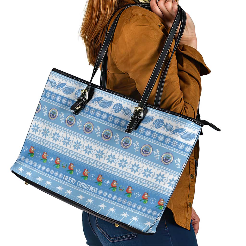 FSM Christmas Leather Tote Bag Merry Xmas Federated States of Micronesia - Polynesian Pride