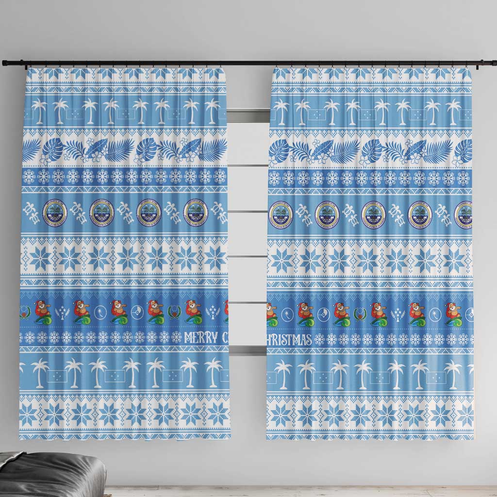 FSM Christmas Window Curtain Merry Xmas Federated States of Micronesia LT14 With Hooks Blue - Polynesian Pride