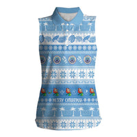 FSM Christmas Women Sleeveless Polo Shirt Merry Xmas Federated States of Micronesia LT14 Female Blue - Polynesian Pride