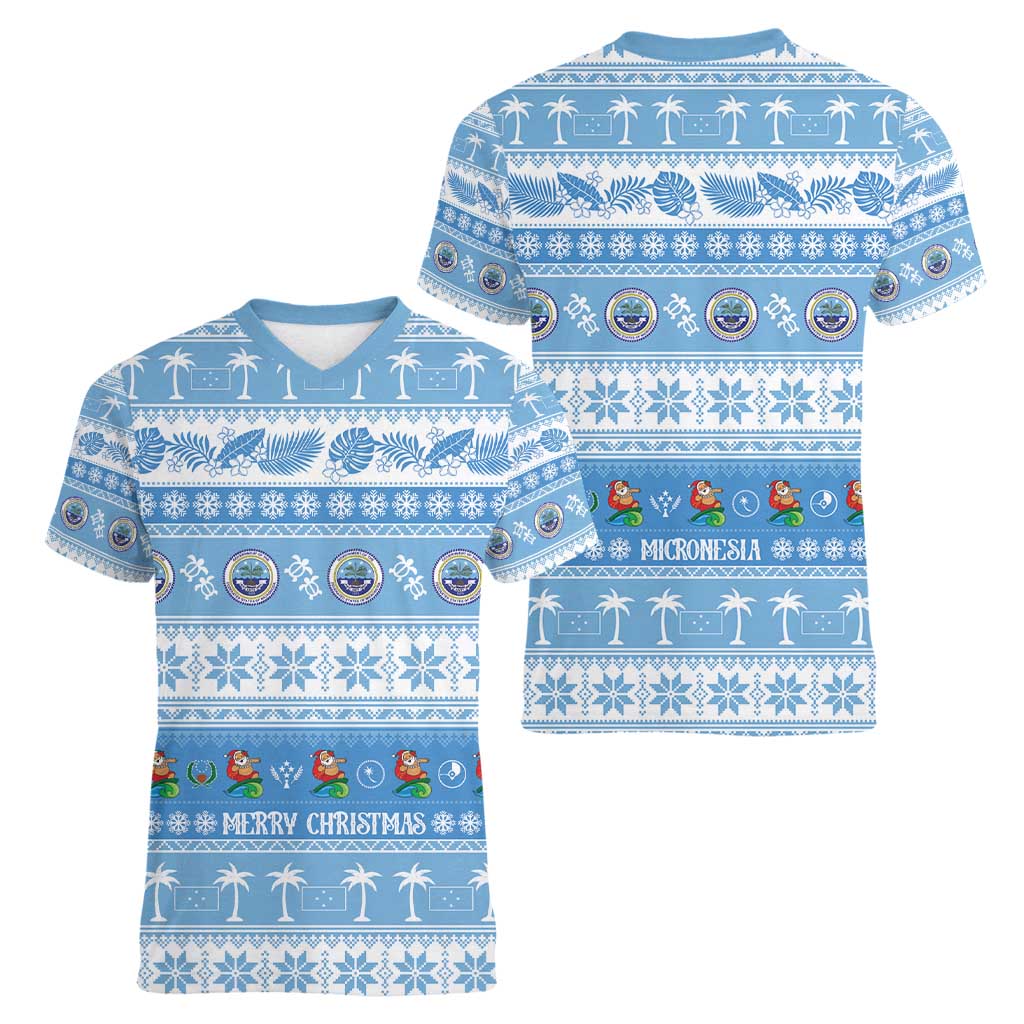 FSM Christmas Women V-Neck T-Shirt Merry Xmas Federated States of Micronesia LT14 - Polynesian Pride