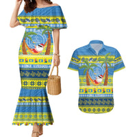 Palau Christmas Couples Matching Mermaid Dress and Hawaiian Shirt Chilling Santa Ungil Kurismas LT14 Yellow - Polynesian Pride