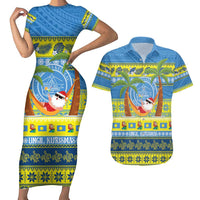 Palau Christmas Couples Matching Short Sleeve Bodycon Dress and Hawaiian Shirt Chilling Santa Ungil Kurismas LT14 Yellow - Polynesian Pride