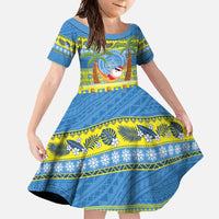 Palau Christmas Family Matching Long Sleeve Bodycon Dress and Hawaiian Shirt Chilling Santa Ungil Kurismas LT14 Daughter's Dress Yellow - Polynesian Pride